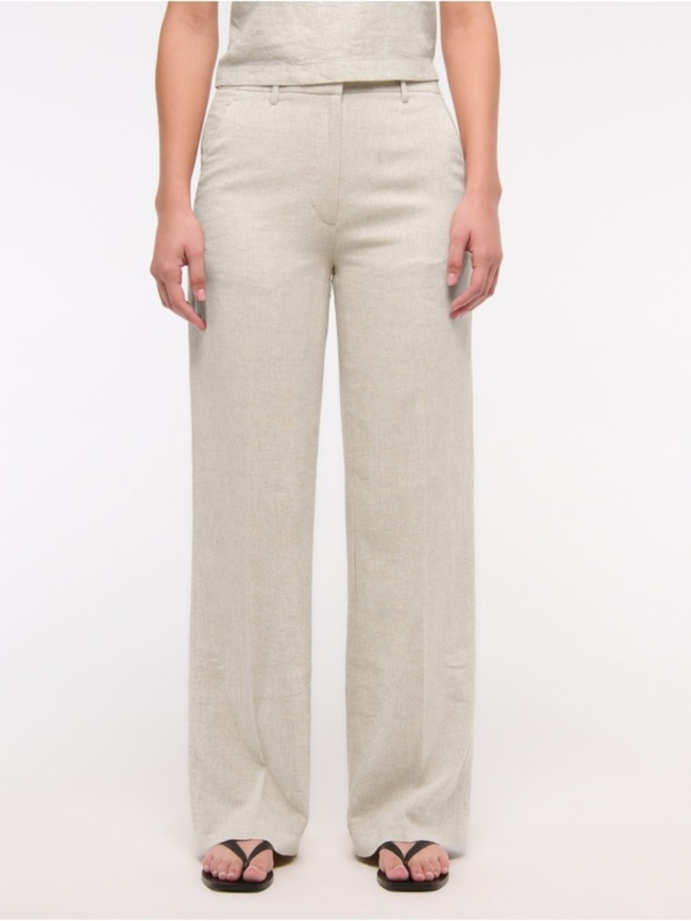 Abercrombie & Fitch Tailored Linen Blend Wide Leg Pant Beige Cream Size 28 Short